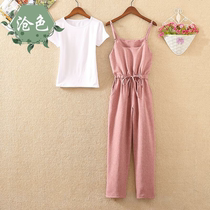 Single-piece set optional strap pants Korean version of loose two-piece slim conjoined suspenders age-reducing trousers