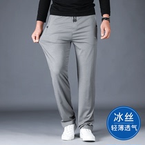 High-end Ice Silk Pants Mens Summer Ultra Slim Speed Dry Sports Casual Pairings Pants Loose and Fertilizer Air Conditioning Pants
