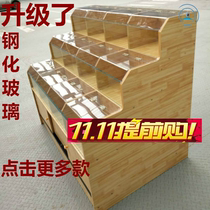 Custom supermarket square selling rice cabinet Rice grain barrel Rice bucket Rice bucket Wooden shelf Bulk grain bulk grain exhibition