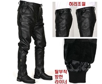 Korean mens black cowhide and cotton winter warm Harley leather pants windproof BMW Indian locomotive riding pants