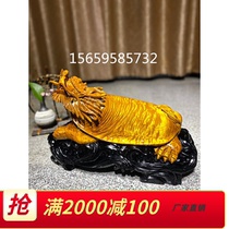 Golden nanmu root carving dragon tortoise animal lucky decoration small leaf Zhennan water wave gold silk pattern hand-carved crafts