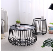 Nordic small coffee table simple Mini small apartment side modern living room iron round small table pumpkin coffee table combination