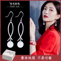 925 sterling silver cats eye stone earrings female 2021 New Tide Korean Net red temperament Joker simple earrings