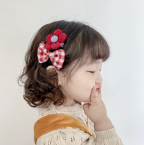 Childrens hair accessories hairclip clip plaid knot color cute small flower yarn woven bow hairclip baby full hair card