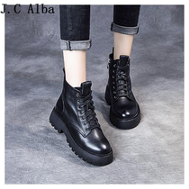 Martin boots womens Japanese leather boots womens 2022 winter new short style low top layer cowhide short boots show small feet