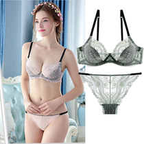 Japanese lace comfortable breathable underwear Womens small chest gathered sexy double breast beauty back bra set thin bra