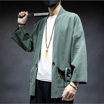 Chinese style Han suit mens retro style Summer Senqi Youth Tang Costume China Wind Mens Clothing Robe Linen Jacket and Chaos