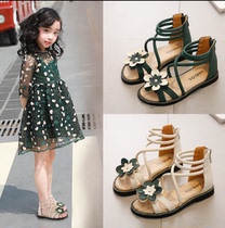 5到12岁11女孩10凉鞋子9女童8公主鞋7夏季6花朵软底罗马凉鞋4儿