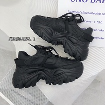 Hong Kong leather daddy shoes female ins tide 2022 spring and autumn high-heeled muffin shoes thick-soled casual sports shoes