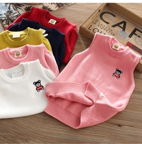 Girls vest Spring and Autumn wear cotton foreign boy pullover shoulder baby soft children women knitted sweater vest