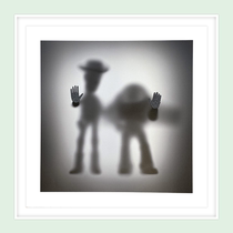 Current art Whatshisname disappears series of cowboys and astronauts silver foil hands spot