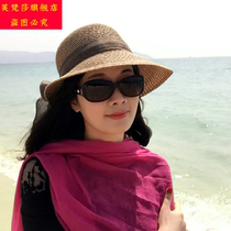  Furfansha sun hat Womens summer foldable fisherman hat Solid color travel straw hat Beach visor large