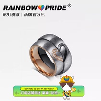 RainbowPride Titanium Steel Couple Rings Micro Inlaid Zircon Pride on the ring LES Lara GAY male and female