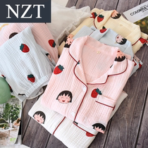  Japanese double gauze pajamas womens spring and autumn and summer cute cotton long-sleeved thin loose home clothing set