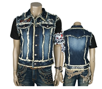 New Korean domestic personality retro embroidery washed denim Indian Harley motorcycle Knight vest vest