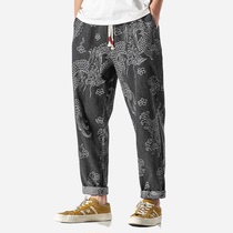 Zuo Du large mens summer thin casual straight denim pants fat man big Chinese style Dragon pants men