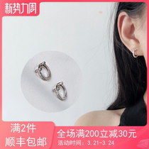 Tword styling ear button through body 925 pure silver plated platinum small ear ring brief inlaid diamond earrings woman
