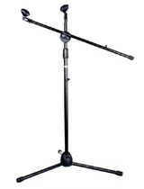 Practical professional-shaped floor-standing microphone stand with double chuck bracket