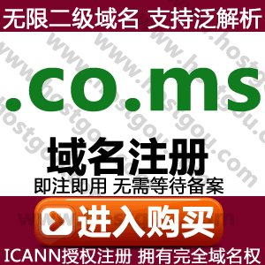  co ms Domain registration Support pan resolution Can be noted 2-digit domain name m Montserrat website purchase