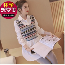 Pregnancy Woman Dress Spring Autumn Clothing Online Red New Korean Version Ethnic Wind Splicing Pregnant Woman Dress With Dress Flap Longsleeve Pregnant Woman Shirt