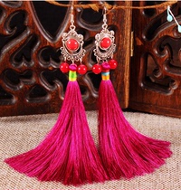 Yunnan ethnic romantic Su earrings Lijiang jewelry long Chinese style cheongsam bride red gift