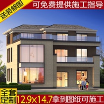 Duplex with elevator three-story villa drawings rural self-built house two-and-a-half-story house design and construction plan renderings