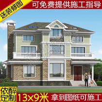 On the second floor with attic Villa drawings rural self-built house design architectural design hydropower construction plan renderings