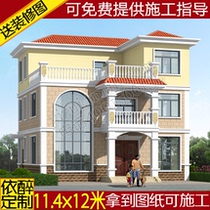 Three-story duplex villa drawing rural self-built house design Building structure Two-and-a-half-story construction plan effect