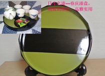 Japanese antique old lacquerware famous lacquer Chunqing lacquer Solid wood Black green striped round lacquer plate Tea plate Tea tray Placemat