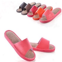 4 Double PU Leather Linen Slippers Spring Summer Home Cool Slippers Home Anti Slip Floor Slippers