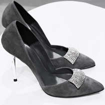 South Korea Handmade Custom Light Lavish Sexy Woman Taste Side Air Inlaid Drill Frosted Custard Fine Heels