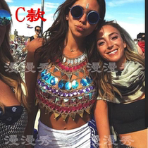 Color gem hollow chain electric syllable vest handmade top bar DSDJ dance team GOGO costume