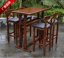 Bar table and chair combination Outdoor garden solid wood bar chair Coffee high foot table and chair set charcoal 88