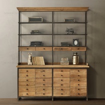 Solid Wood Bookcase Shelf Loft Iron Art Shelf Collection Display Shelf Retro Log Bookshelves Industrial Wind Show Shelf