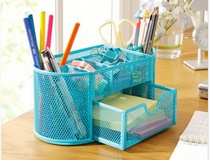 Jiu Jie Office Desktop Metal Storage Organizer Pen Tube Miscellaneous Cosmetics Box Iron Art With Drawer Korea