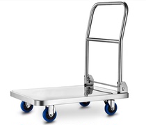 High-grade stainless steel trolley thickened stainless steel flatbed trolley truck push truck trolley