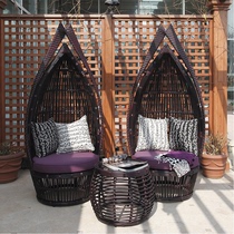 Designer furniture creative rattan chair coffee table three-piece set high-end villa outdoor European high-back sofa chair combination