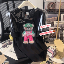 Summer gestational woman with large size 200 catty bear T-shirt woman fat sister small sub-heavy worker covered with cute Chauma blouse
