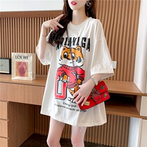 Summer dress big code Korean version 200 catty sister mm short sleeve t-shirt woman upper clothes loose pregnancy woman dress fashion cute
