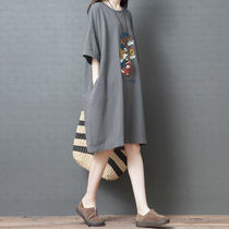2022 summer loaded with big code 200 catty short sleeve T-shirt female blouse loose long style dress with dress and maternity dress temperament to cover
