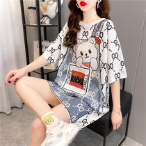 Maternity summer dress new Korean version of large size fat mm dress mesh Ice Silk quick-dry short sleeve t-shirt womens nightgown