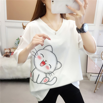 Summer dress new Korean version of large short sleeve t-shirt womens coat loose fashion base shirt maternity pregnant mother V collar
