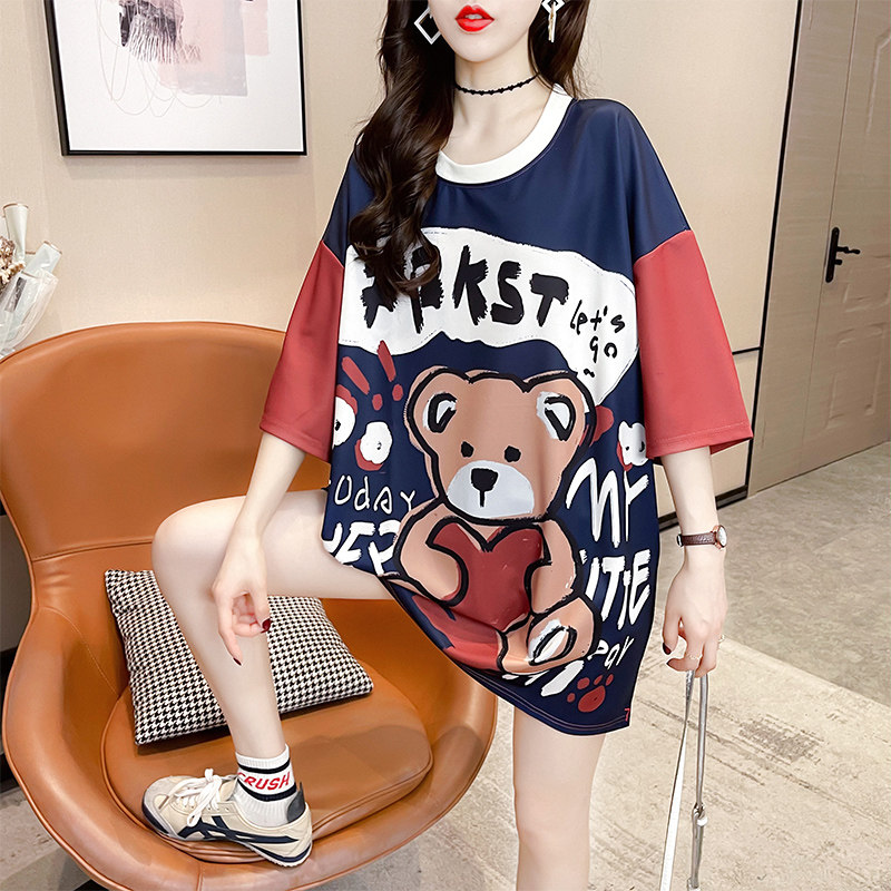 Summer dress new large size 200 catty short sleeve T-shirt female upper clothes lenient and small bear gestation to go out in the late stage