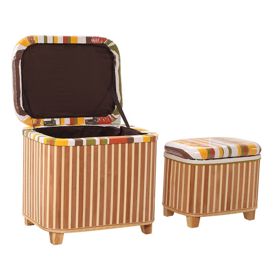 包邮竹编收纳凳储物凳简约换鞋凳儿童穿鞋凳实木坐凳储物箱可坐人