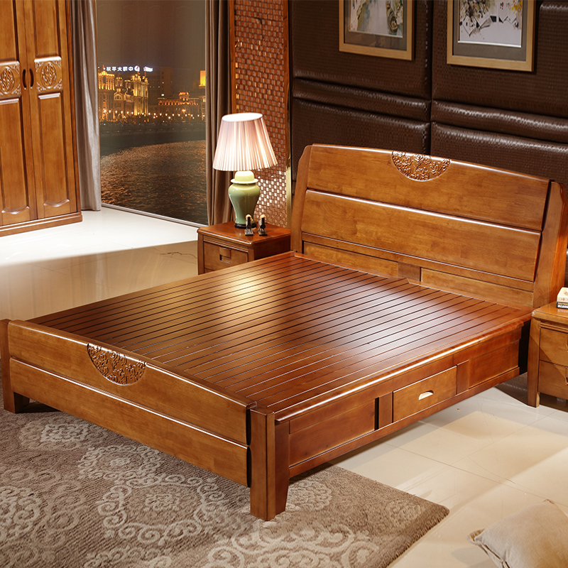 Usd 224 02 Modern Minimalist Full Solid Wood Bed 1 8m Double
