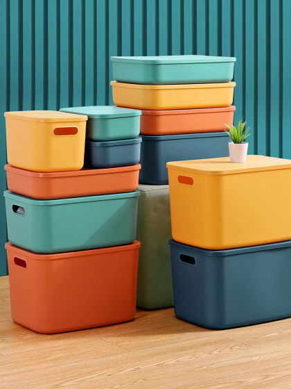 Desktop Storage Box Rectangular Household Plastic Storage Box with Lid for Cosmetics, Snacks, and Miscellaneous Items Storage Basket Organizer Box