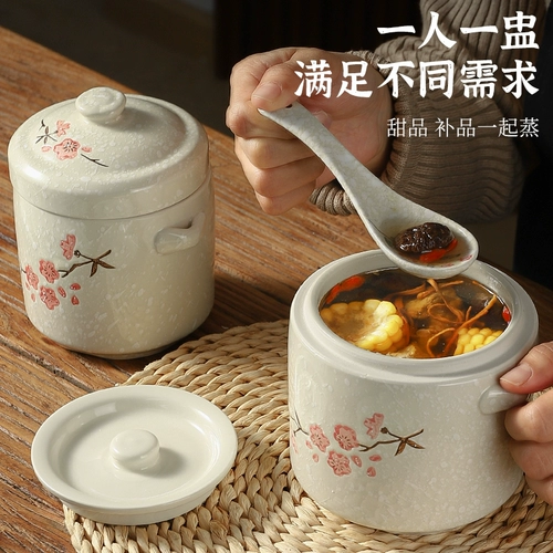 Большая тушеное горшок с двойной крышкой с водой Домохозяйственная керамика с крышкой тушеной суповой горшок с птичьим гнездо