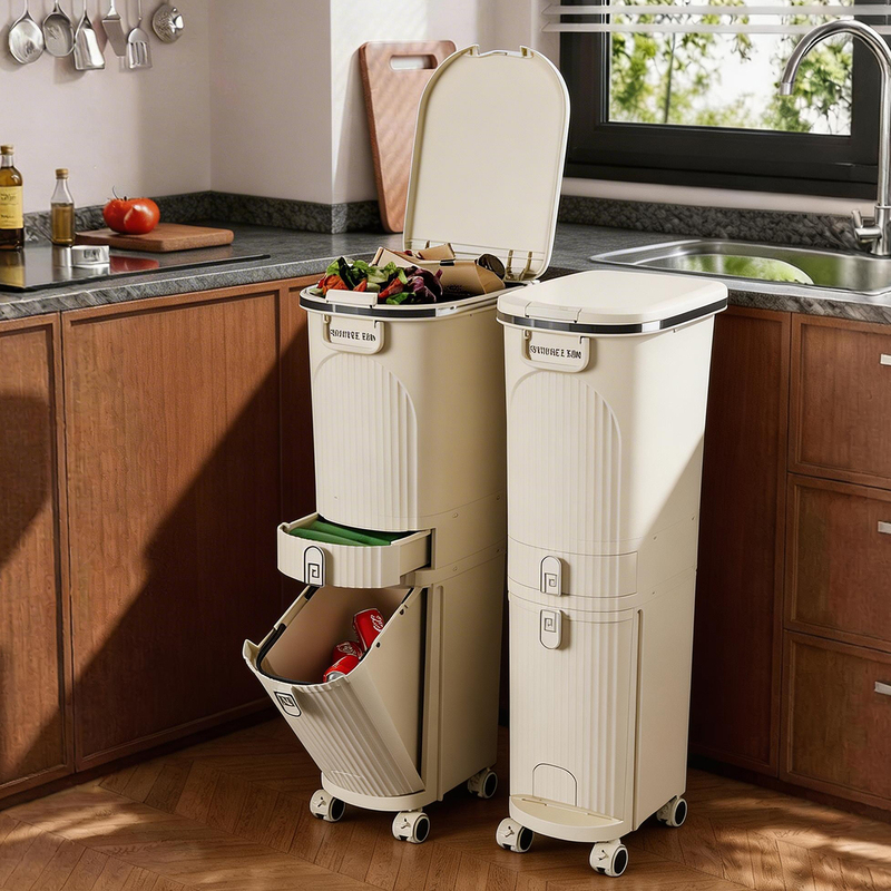 Japanese Narrow Gap Trash Can for Kitchen Use with Lid, Dry and Wet Separation, Tall Model, No Need to Bend Over, Household Use, 2026 New Model, Hot Sale