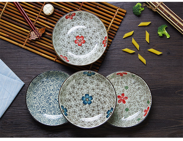 Yousiju Đĩa gốm kiểu Nhật Bản Bộ đồ ăn nhà bếp sáng tạo Tấm trái cây gia đình Tấm tròn Đĩa Món ăn Tấm ăn sáng - Đồ ăn tối dĩa