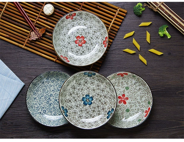 Yousiju Đĩa gốm kiểu Nhật Bản Bộ đồ ăn nhà bếp sáng tạo Tấm trái cây gia đình Tấm tròn Đĩa Món ăn Tấm ăn sáng - Đồ ăn tối bộ chén đĩa đẹp